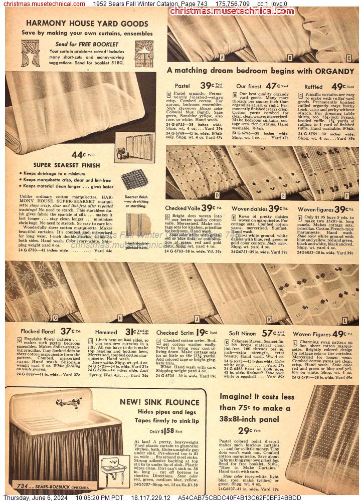 1952 Sears Fall Winter Catalog, Page 743