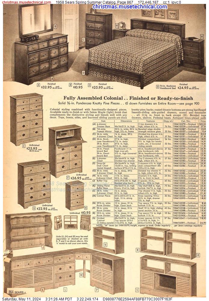1958 Sears Spring Summer Catalog, Page 867
