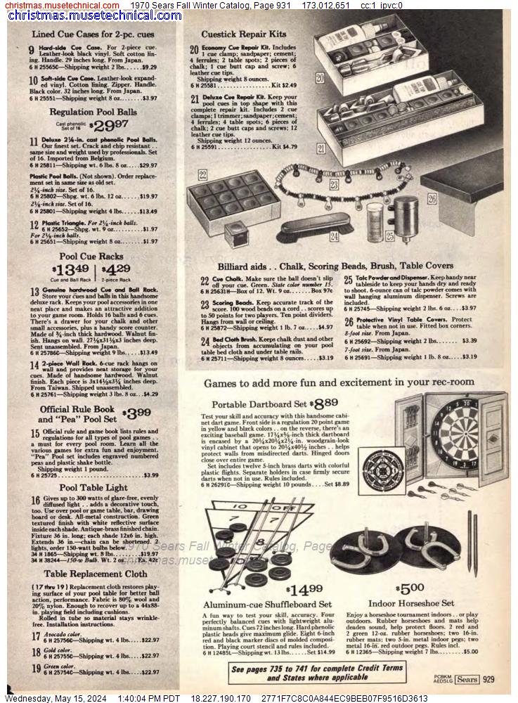 1970 Sears Fall Winter Catalog, Page 931