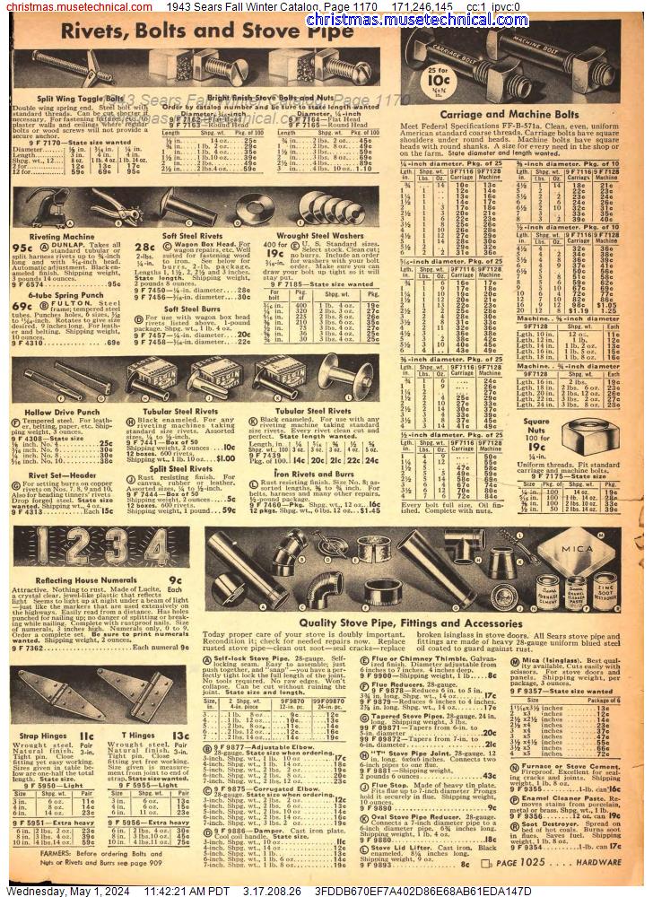 1943 Sears Fall Winter Catalog, Page 1170