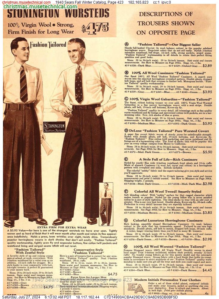 1940 Sears Fall Winter Catalog, Page 423