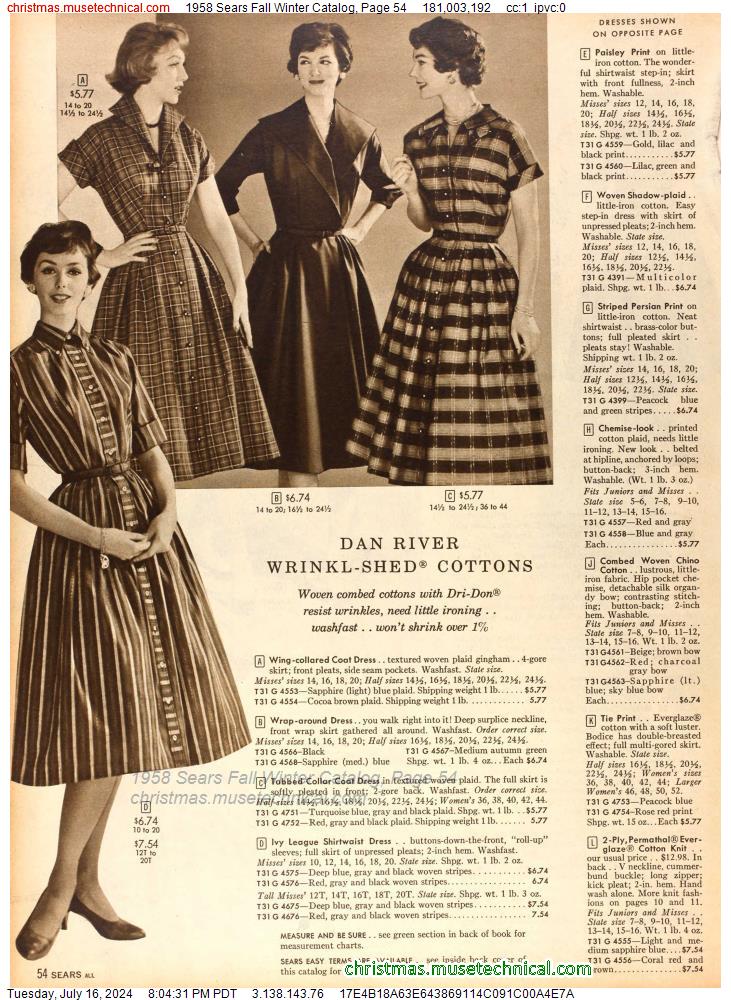 1958 Sears Fall Winter Catalog, Page 54