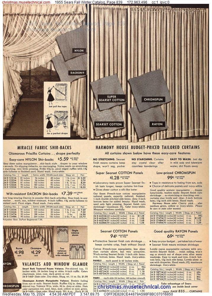 1955 Sears Fall Winter Catalog, Page 839