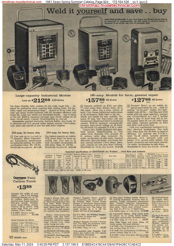 1961 Sears Spring Summer Catalog, Page 924