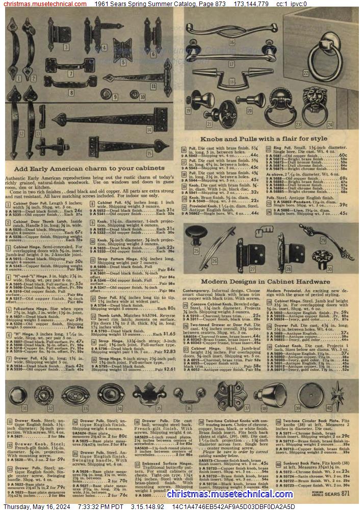 1961 Sears Spring Summer Catalog, Page 873