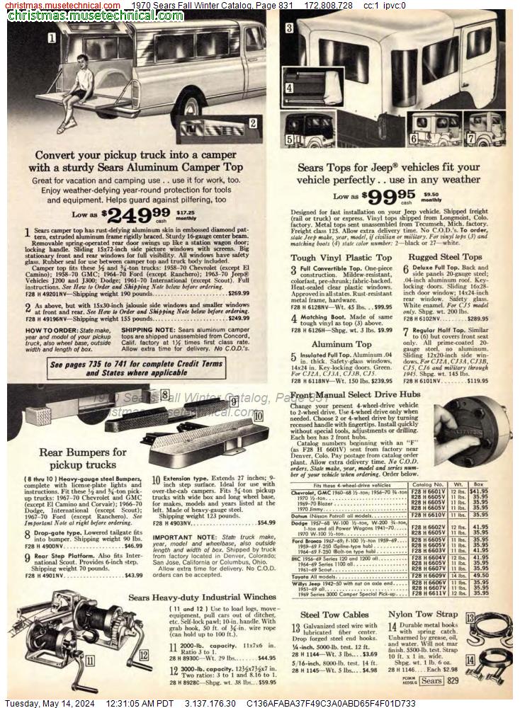 1970 Sears Fall Winter Catalog, Page 831
