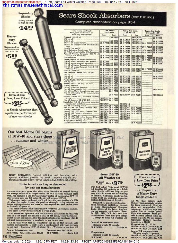 1970 Sears Fall Winter Catalog, Page 858