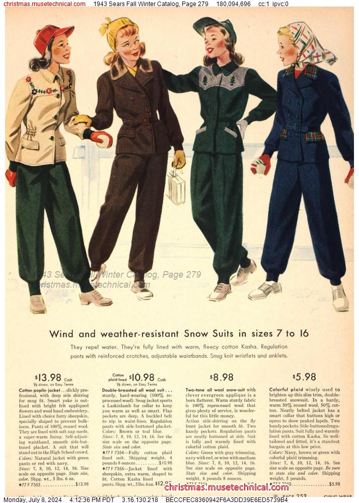 1943 Sears Fall Winter Catalog, Page 279