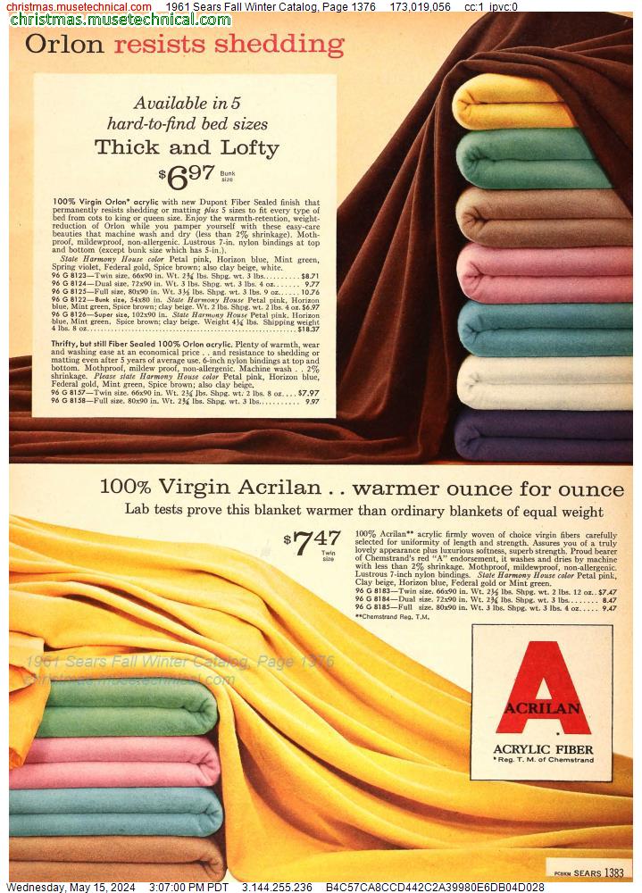 1961 Sears Fall Winter Catalog, Page 1376