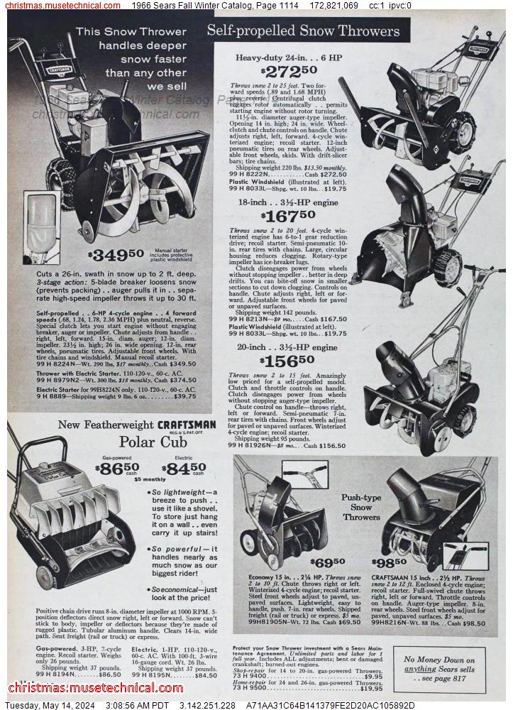 1966 Sears Fall Winter Catalog, Page 1114