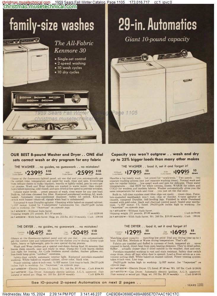 1959 Sears Fall Winter Catalog, Page 1105