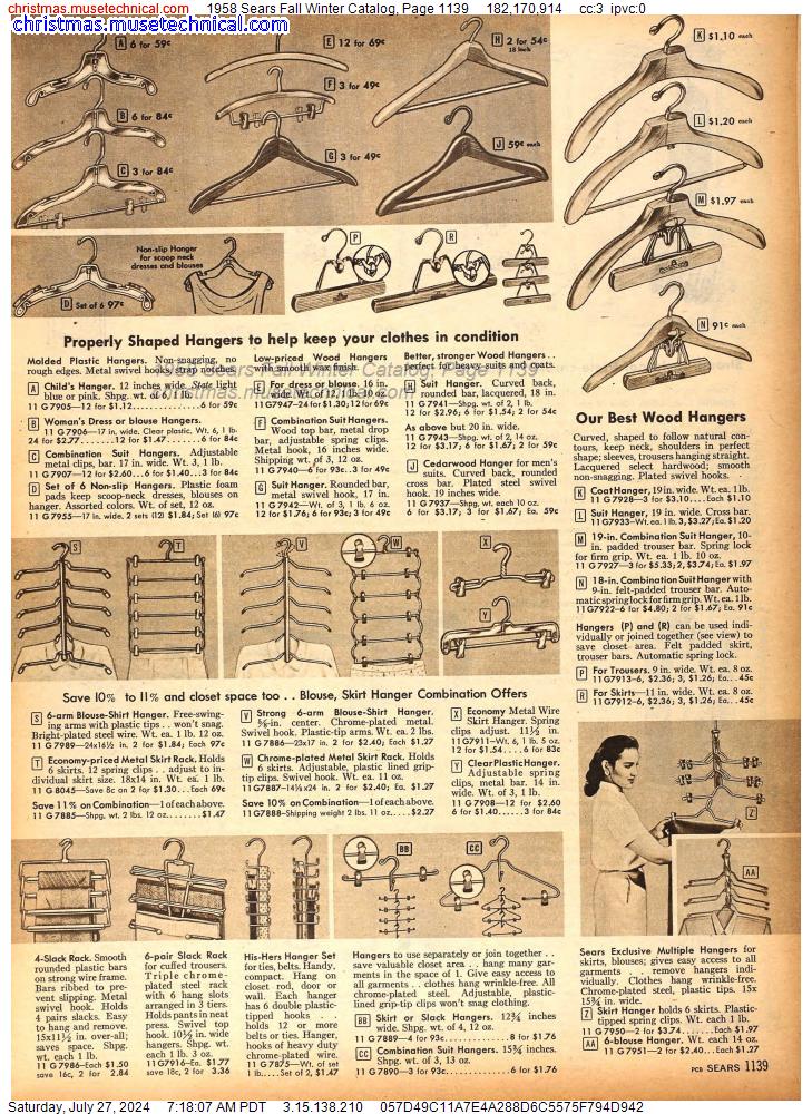 1958 Sears Fall Winter Catalog, Page 1139