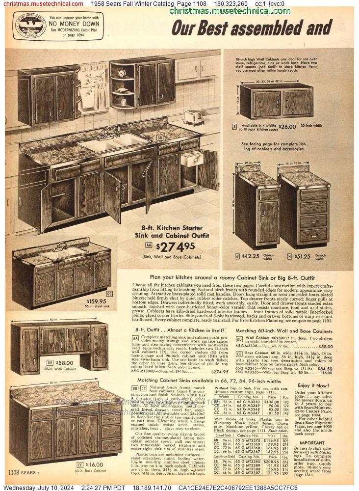 1958 Sears Fall Winter Catalog, Page 1108