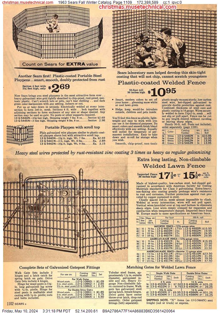 1963 Sears Fall Winter Catalog, Page 1109