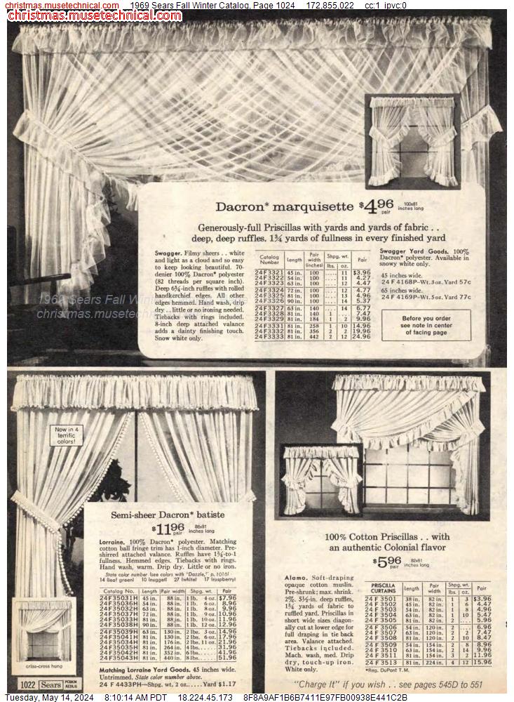 1969 Sears Fall Winter Catalog, Page 1024