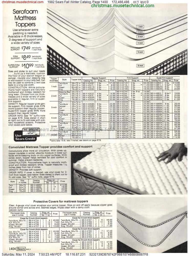 1982 Sears Fall Winter Catalog, Page 1400