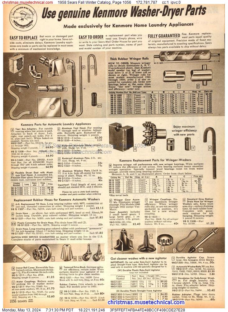 1958 Sears Fall Winter Catalog, Page 1056