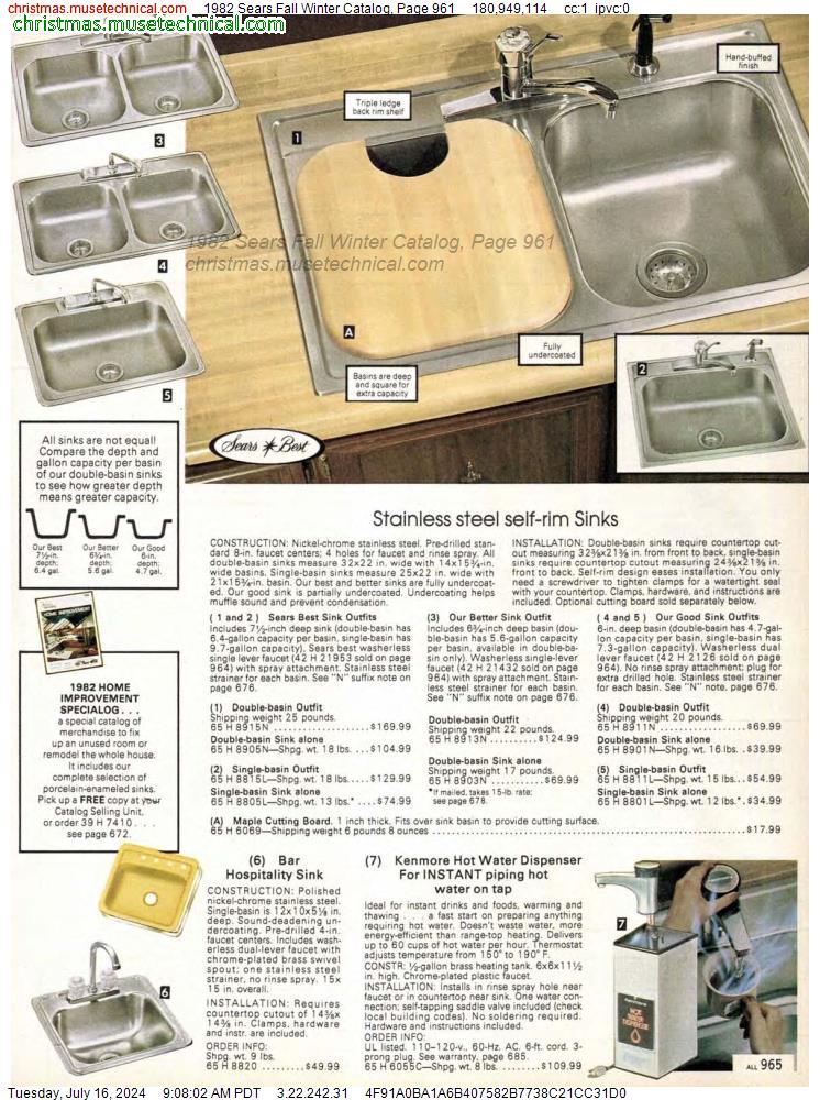 1982 Sears Fall Winter Catalog, Page 961