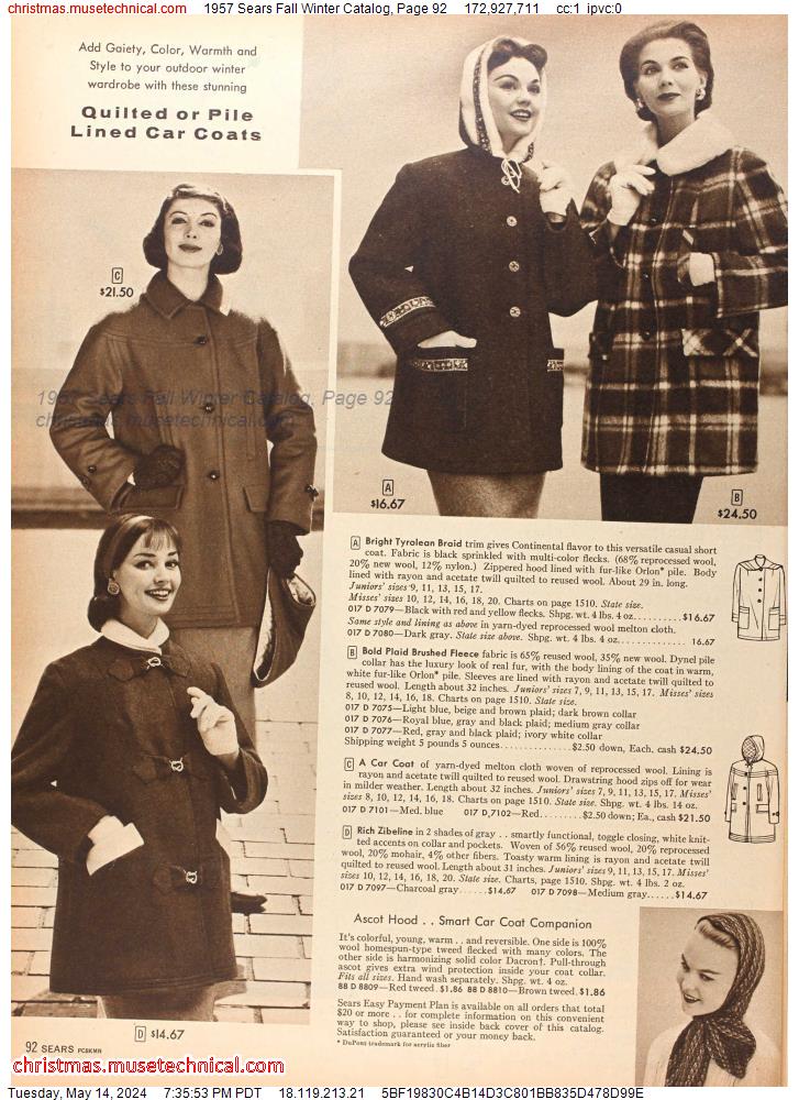 1957 Sears Fall Winter Catalog, Page 92