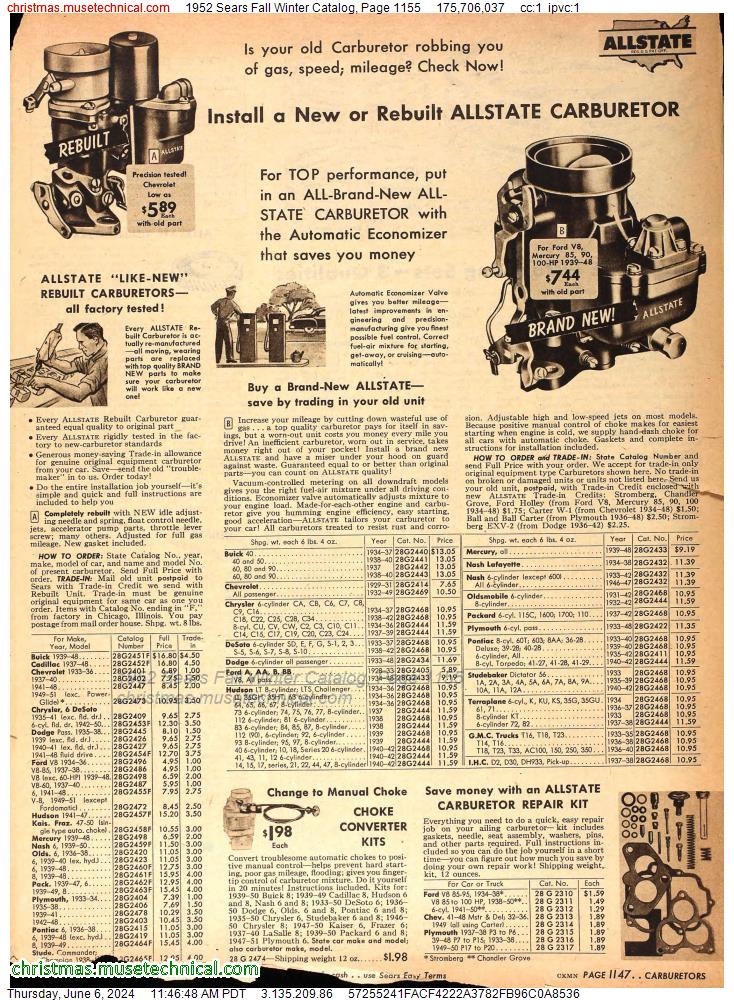 1952 Sears Fall Winter Catalog, Page 1155