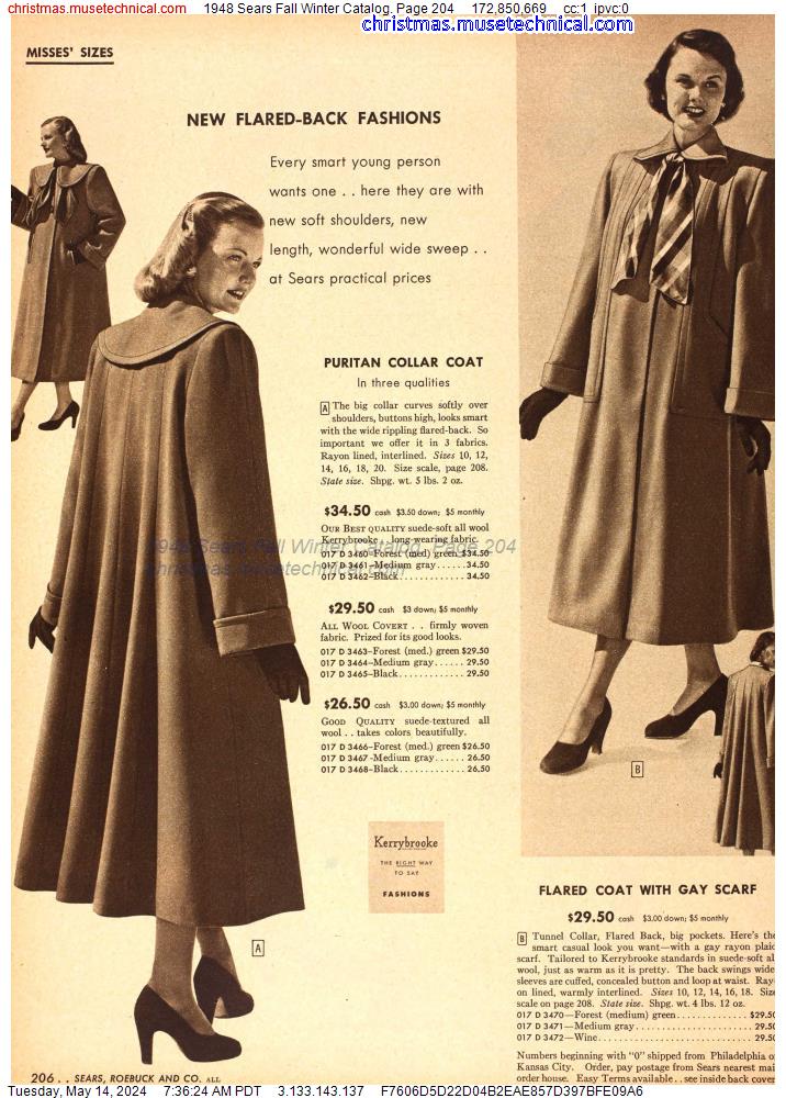 1948 Sears Fall Winter Catalog, Page 204