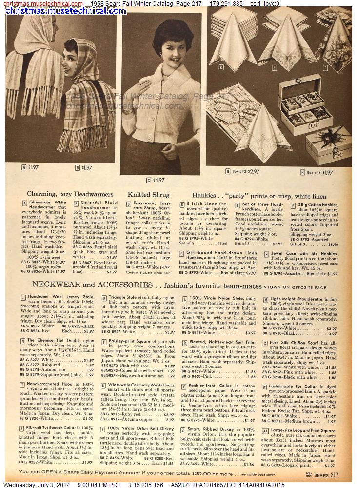 1958 Sears Fall Winter Catalog, Page 217