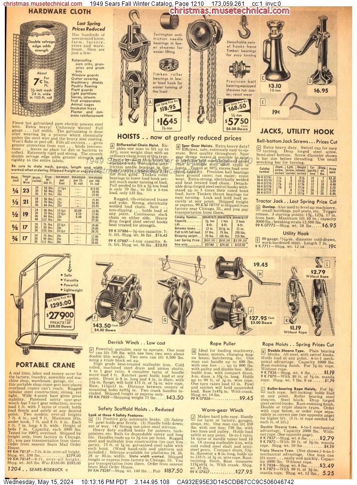 1949 Sears Fall Winter Catalog, Page 1210