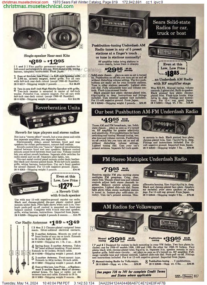 1970 Sears Fall Winter Catalog, Page 819