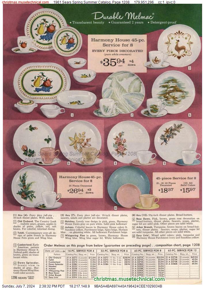 1961 Sears Spring Summer Catalog, Page 1208