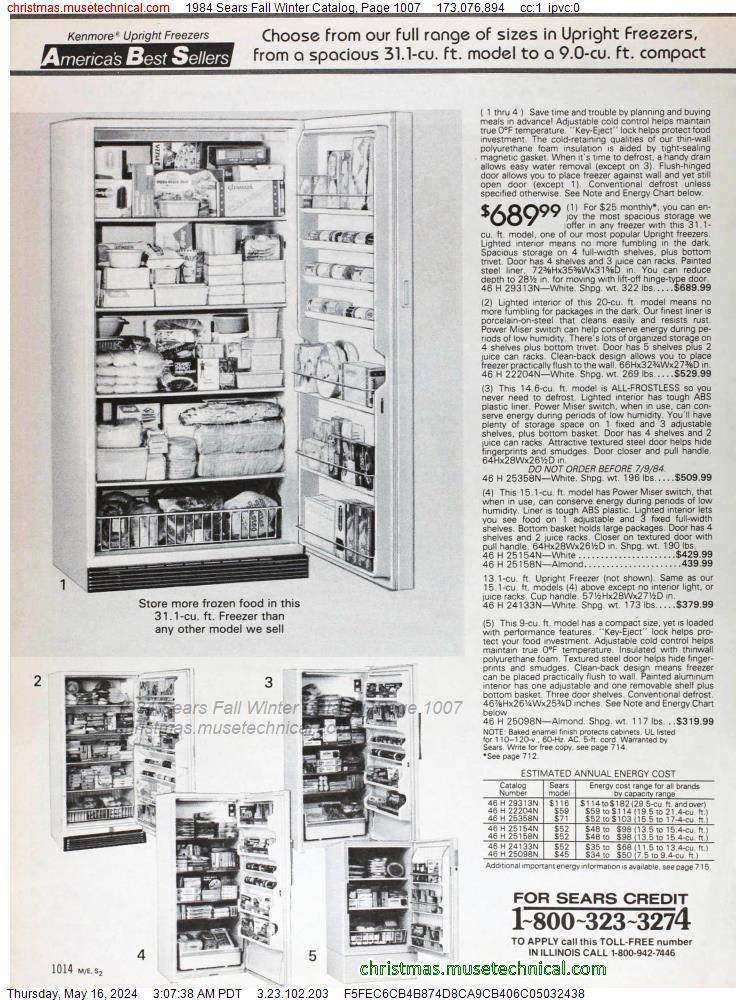 1984 Sears Fall Winter Catalog, Page 1007