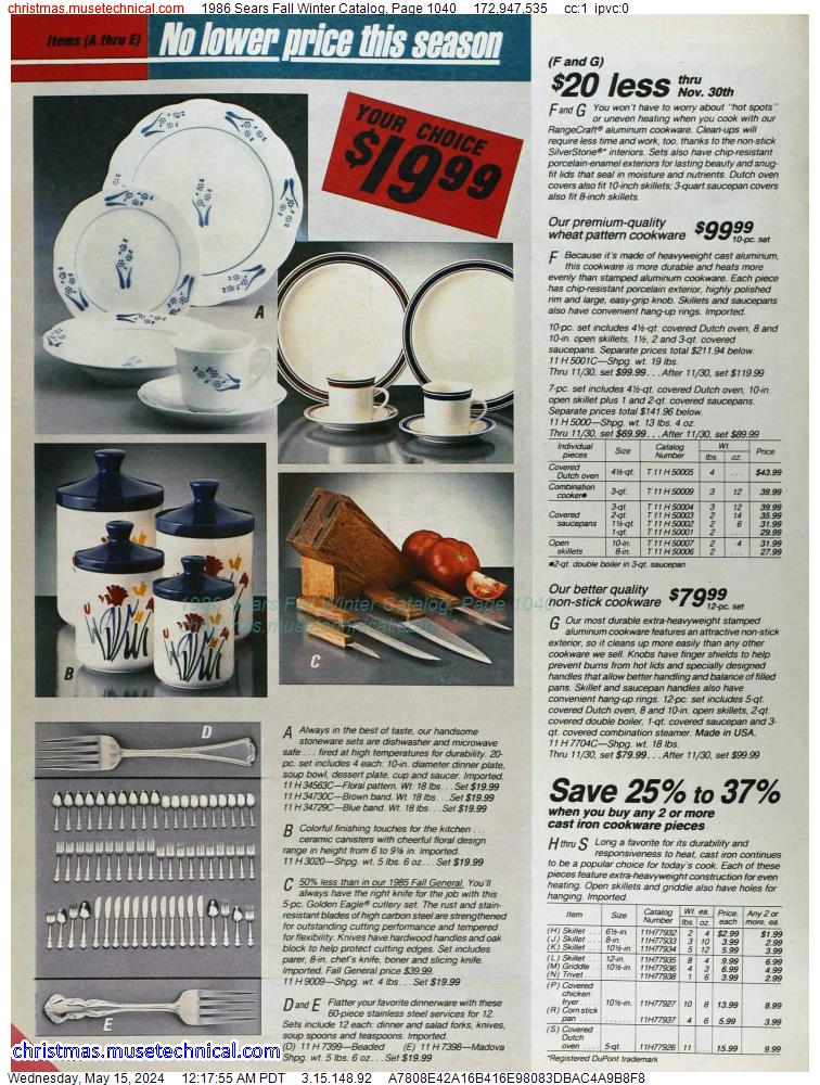 1986 Sears Fall Winter Catalog, Page 1040