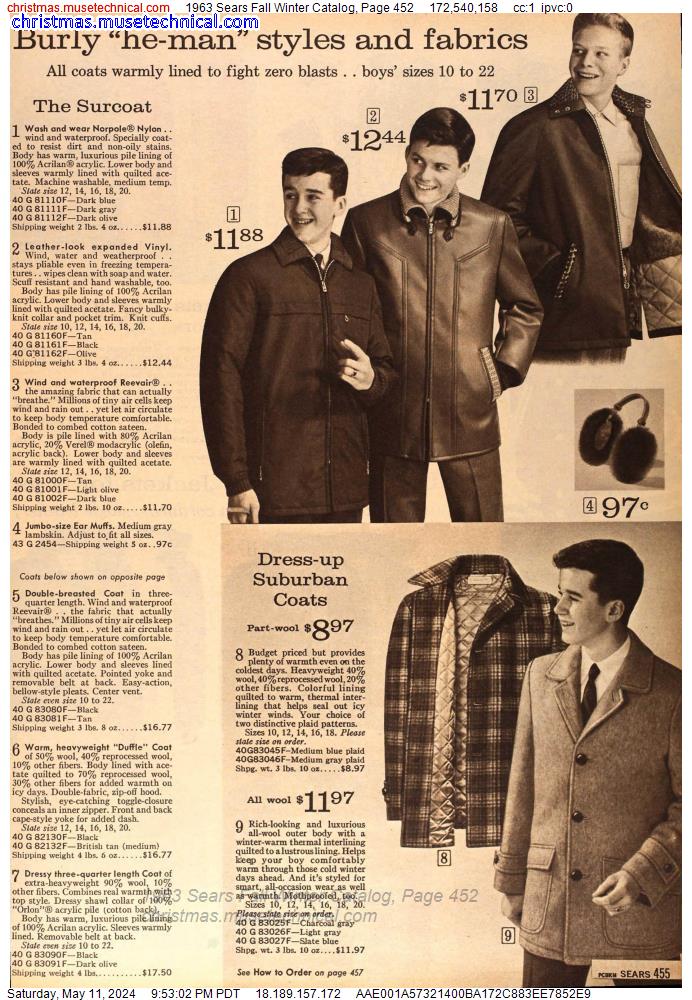 1963 Sears Fall Winter Catalog, Page 452