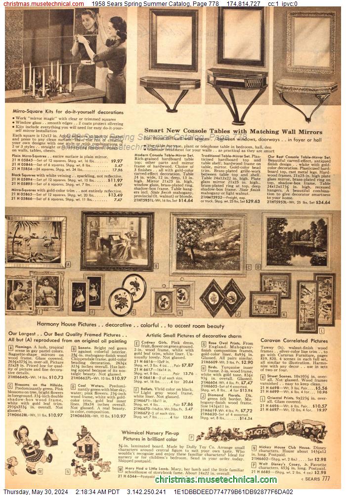 1958 Sears Spring Summer Catalog, Page 778