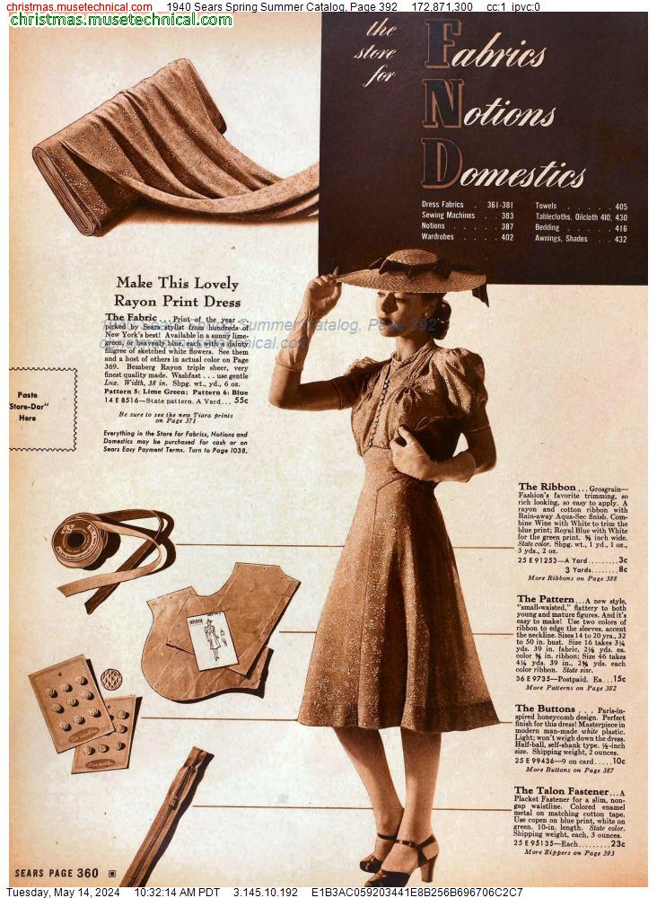 1940 Sears Spring Summer Catalog, Page 392