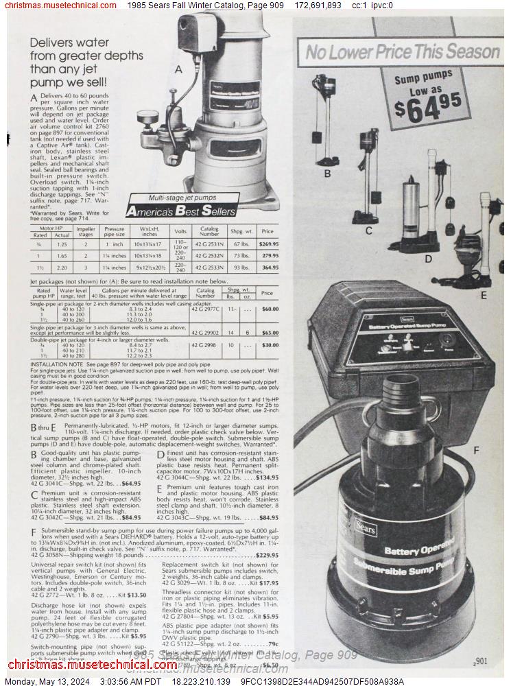 1985 Sears Fall Winter Catalog, Page 909