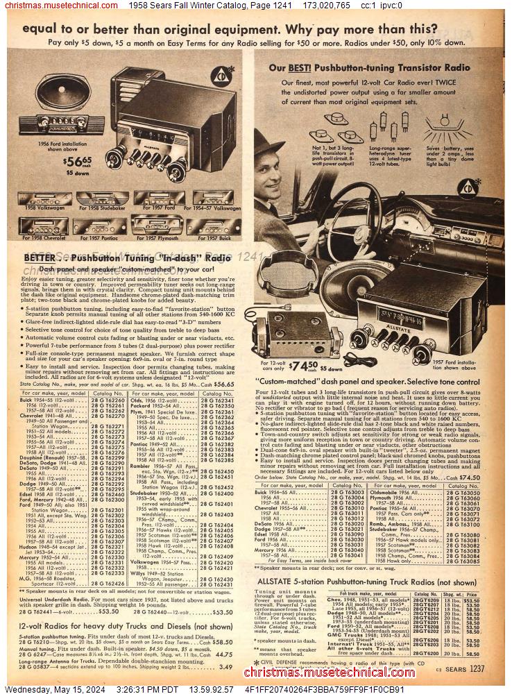 1958 Sears Fall Winter Catalog, Page 1241