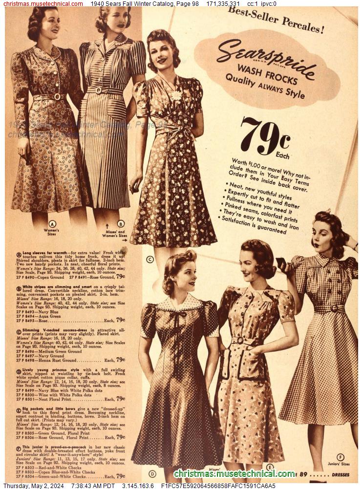 1940 Sears Fall Winter Catalog, Page 98