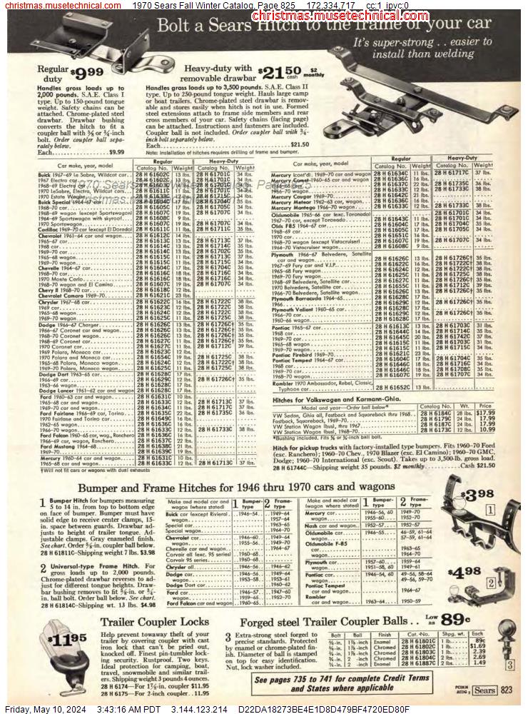 1970 Sears Fall Winter Catalog, Page 825