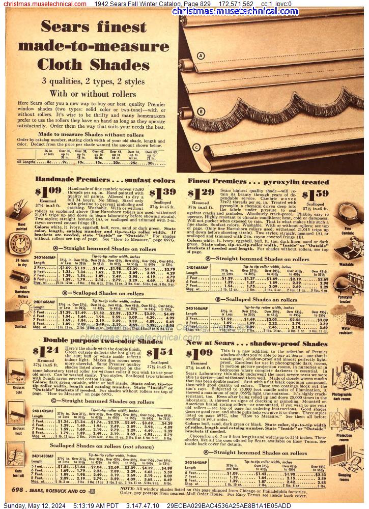 1942 Sears Fall Winter Catalog, Page 829