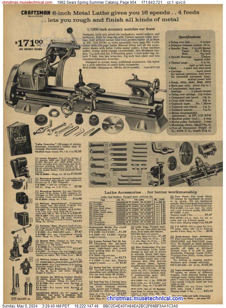 1962 Sears Spring Summer Catalog, Page 954
