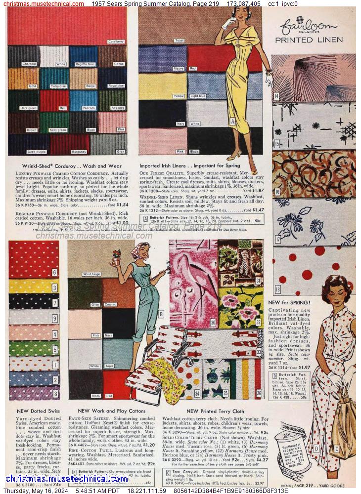 1957 Sears Spring Summer Catalog, Page 219