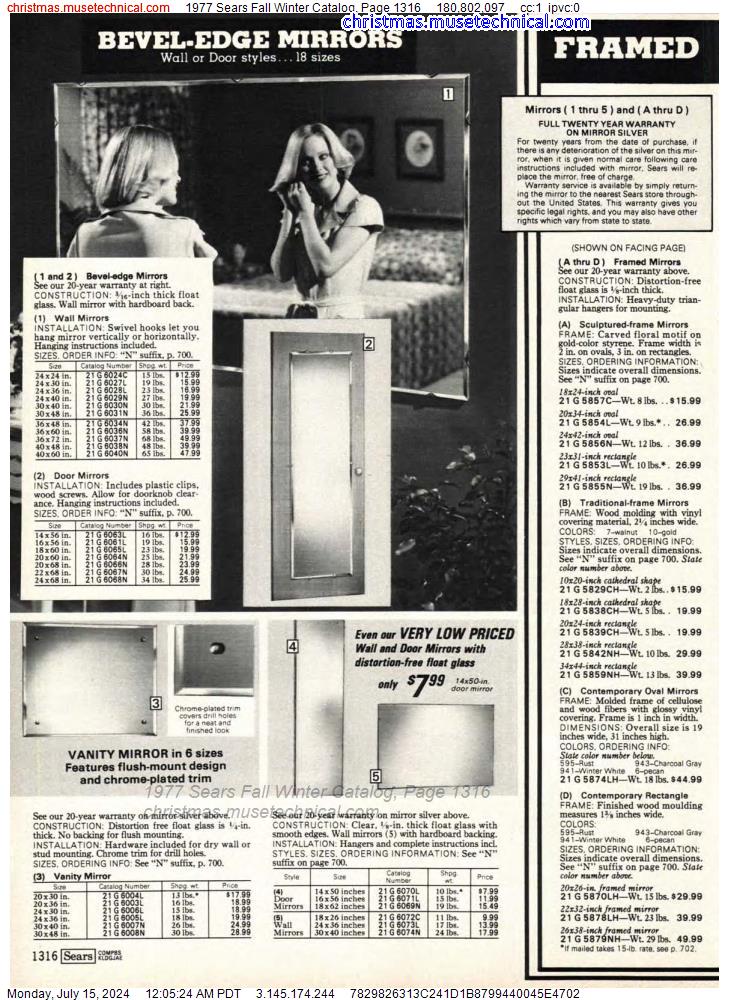 1977 Sears Fall Winter Catalog, Page 1316