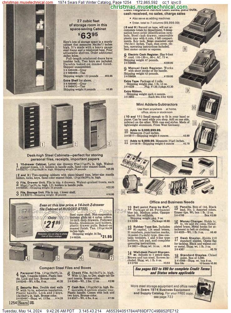 1974 Sears Fall Winter Catalog, Page 1254