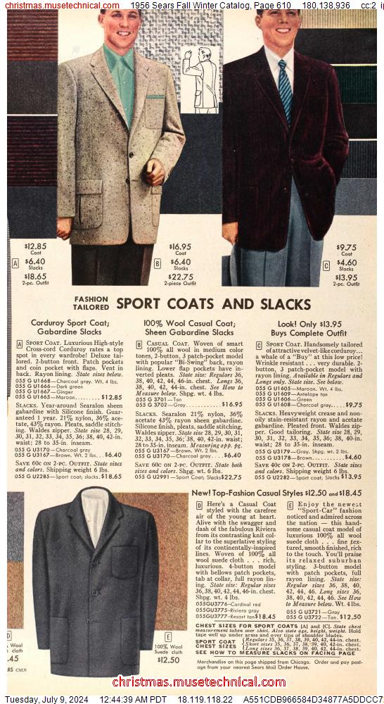 1956 Sears Fall Winter Catalog, Page 610