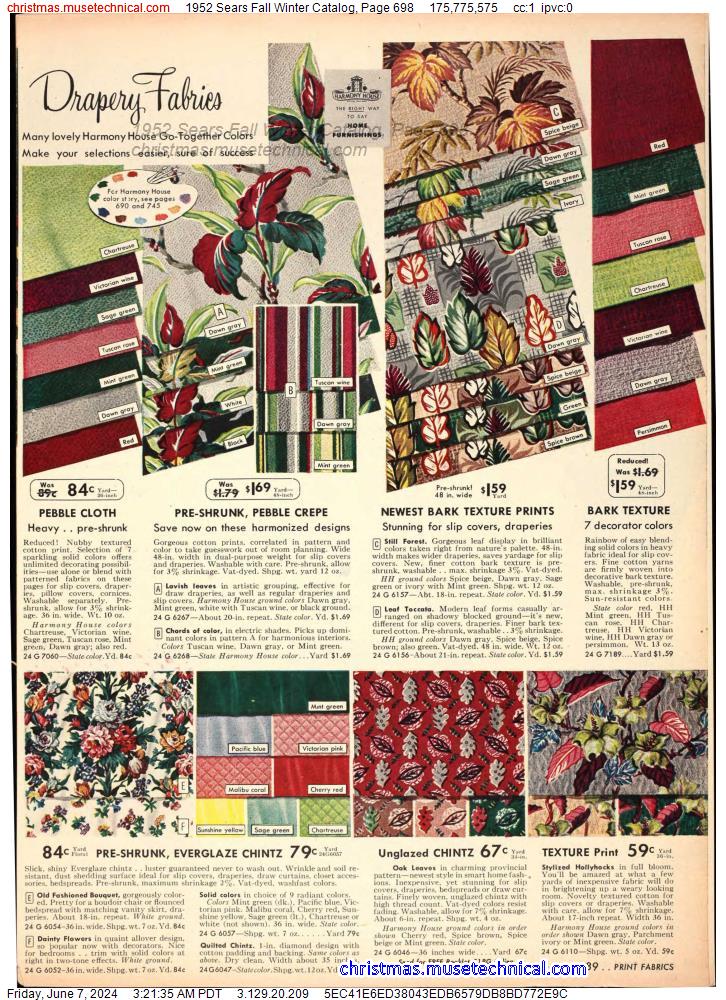 1952 Sears Fall Winter Catalog, Page 698