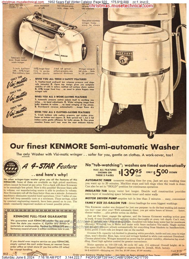 1952 Sears Fall Winter Catalog, Page 920