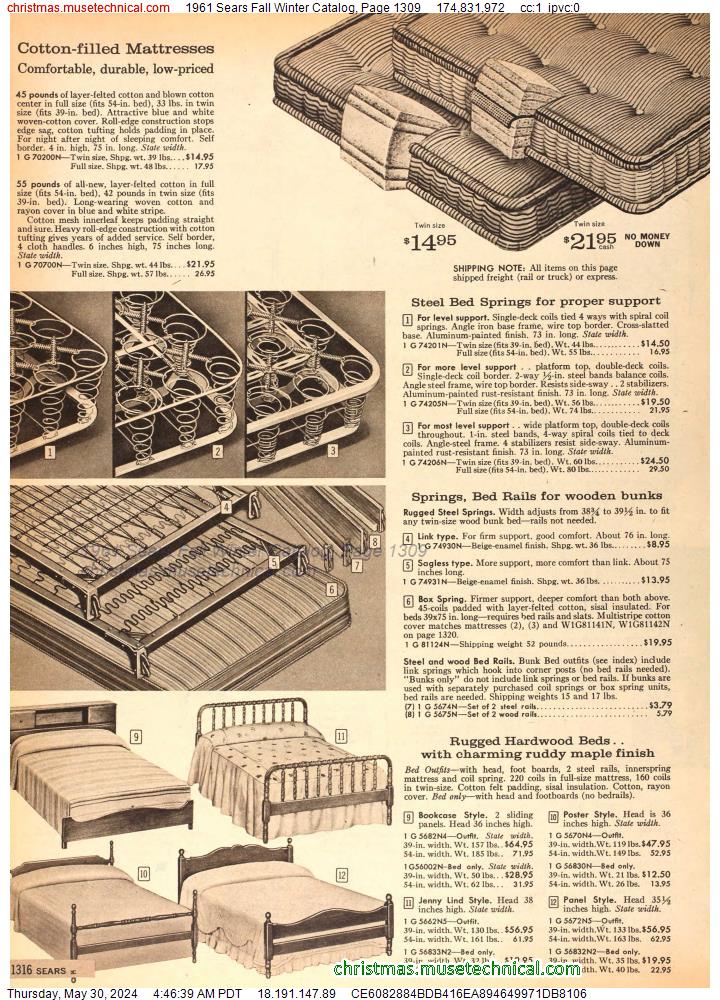 1961 Sears Fall Winter Catalog, Page 1309