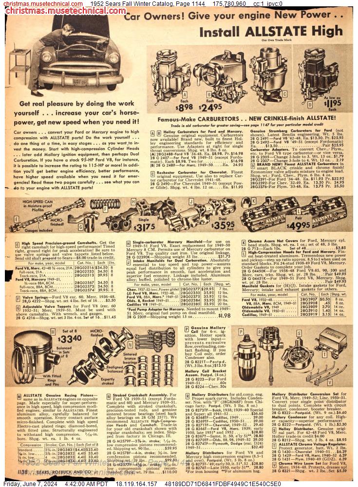1952 Sears Fall Winter Catalog, Page 1144