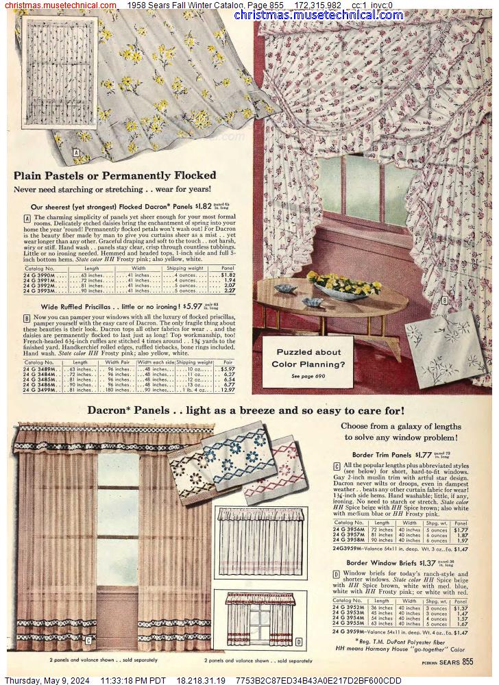 1958 Sears Fall Winter Catalog, Page 855