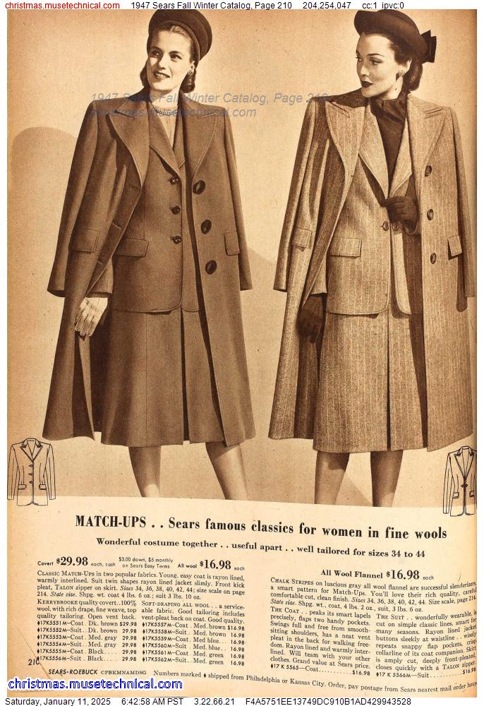 1947 Sears Fall Winter Catalog, Page 210